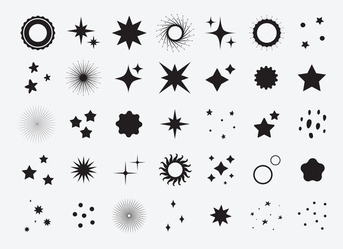 Set of lighting effects. Magical sparkles, sparkle, glow.Star icon, shine icon, sparkle, magic, doodle, twinkle, silhouette.Glow abstract light effects.Glittering stardust.Shine, sparkle vector doodle