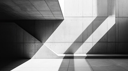 Obraz premium Sunlit minimalist concrete architecture interior.