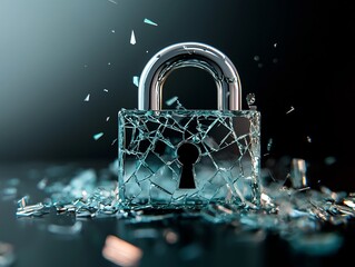 Shattered Glass Padlock Reforming Symbolizing Resilience and Recovery From Security Breaches