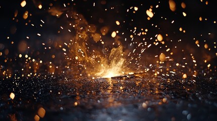 Naklejka premium Captivating Sparkle from Explosive Impact with Glowing Sparks and a Dark Background Creating a Breathtaking Visual Effect