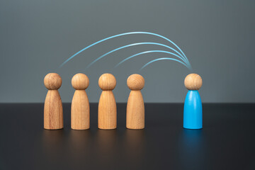 Leadership and communication. The connection between people and the team leader. Horizontal...