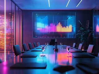 Futuristic Boardroom with Glowing Holographic Equity Chart Showcasing Rise of Fair Profit Sharing