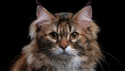 Obraz premium A closeup of a fluffy cat with a grumpy expression, ears slightly flattened