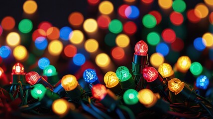 colorful Christmas lights isolated on white background