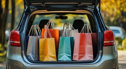 A car trunk full of shopping bags