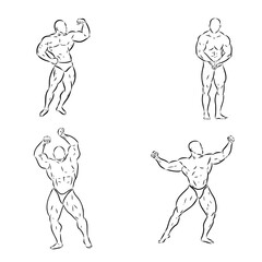 Posing bodybuilder, isolated vector silhouette, ink drawing