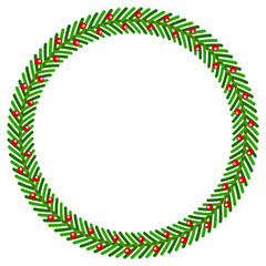wreath circle of pine branch frame with red berries 