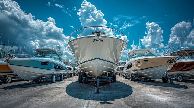 Boat for Sale:Ready for Your Next Adventure.Concept of Recreational boating,water sports,outdoor lifestyle,second-hand market,Boat dealerships,marine repair,boat storage,online marketplaces for boats.