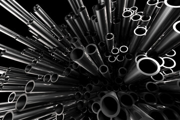 Stainless steel pipes. Metallurgical industry background