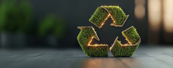Creating a sustainable future wooden recycling logo sculpture urban gallery art display natural environment artistic perspective eco-friendly concept