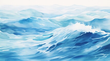 Fototapeta premium Vibrant Watercolor Ocean Waves with Captivating Brushstrokes and Soothing Blue Gradients