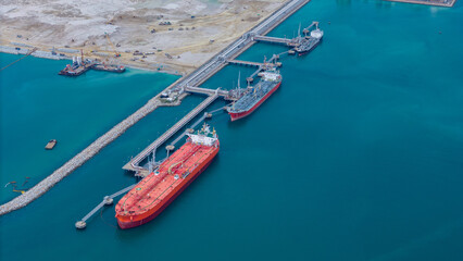 Oil tanker ship. Red Oil Tanker runing in the ocean sea. petroleum ship transportation import...