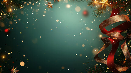 A magical green Christmas background with sparkles