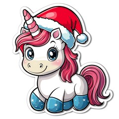 Obraz premium Playful Unicorn in Santa Hat for Holiday Cheer