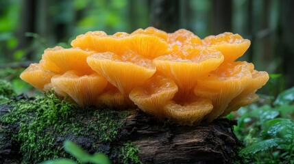 Orange Mushrooms in a Forest Setting