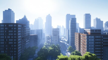 Fototapeta premium Hazy cityscape skyline with skyscrapers and buildings.