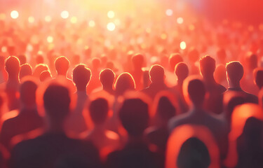 Crowd of people at a concert in the dark with red lighting