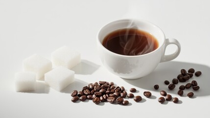 Obraz premium Coffee, ingredients, white background. Generative AI