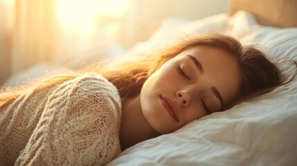Obraz premium Woman sleeping peacefully in bed.