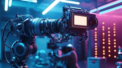 Robotic camera on a studio set with crew.