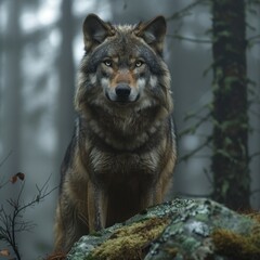 Obraz premium Wolf in a Foggy Forest