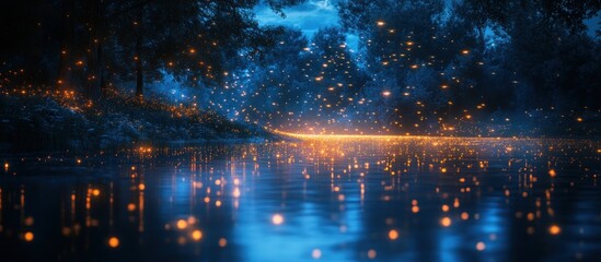 Fototapeta premium Fireflies Dance on a Tranquil River