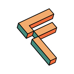 Isometric Colorful letter F, 3D alphabet illustration