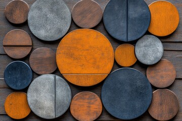 Vintage-style abstract with muted circles in warm tones, distressed textures for a nostalgic feel