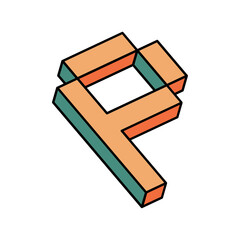 Isometric Colorful letter P, 3D alphabet illustration
