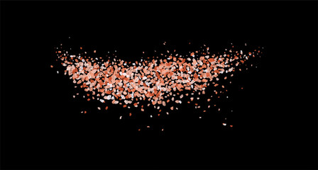 A scattering of crystals of himalayan salt. Realistic vector illustration isolated on black background.