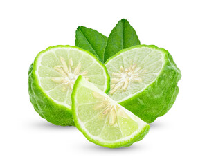 Fresh kaffir lime on white background