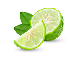 Fresh kaffir lime on white background