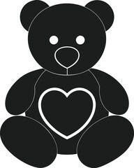 Teddy Bear Silhouette with Heart Vector Illustration