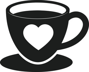 Coffee Cup Silhouette with Heart Design Vector Illustration