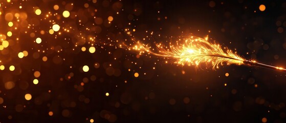 Fototapeta premium A glowing burst of golden light and sparkles against a dark background, creating a magical and vibrant atmosphere.