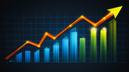 Fototapeta premium Abstract black background with 3D Colorful charts and graphs with statistics to innovative analyze business potential and forecast future development of companies growth.
