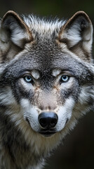 Close-up Portrait of a Wolf with Blue Eyes