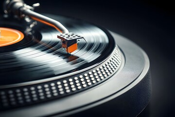 Close-up of a Retro Vinyl Record Spinning on a Turntable with a Stylus, Capturing the Essence of Classic Music and Nostalgic Sound Quality