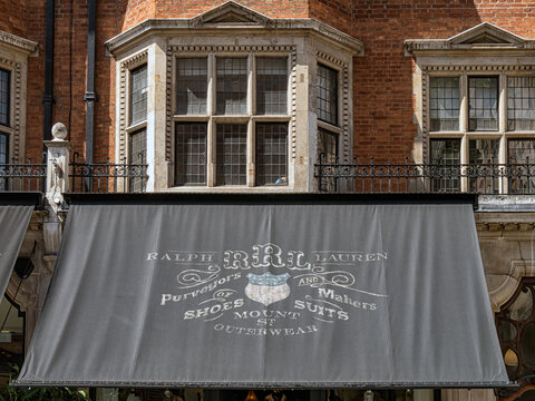 LONDON, UK - JUNE 30, 2013:  Sun Blind over RRL Ralph Lauren Shop in Mount Street, Mayfair