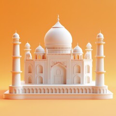 Obraz premium Elegant White Taj Mahal Model Against Vibrant Orange Background