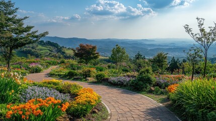 Obraz premium Breathtaking Spring Landscape at Hanadaka Observation Point