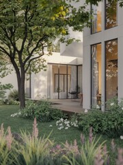 Modern Contemporary Home with Floor-to-Ceiling Windows and Beautiful Landscaping