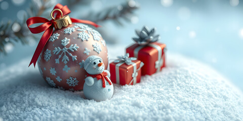 Christmas background with ornaments, pine cones, presents. Christmas background	

