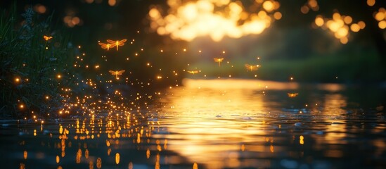 Fireflies and Dragonflies Dancing Over a Tranquil Stream