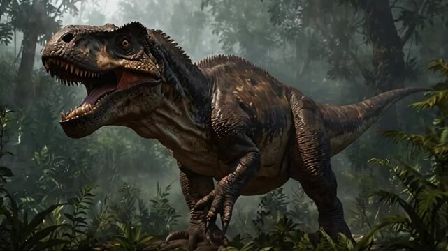 tyrannosaurus rex dinosaur in forests, movie effect