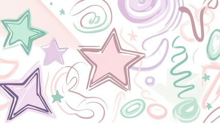 Obraz premium a whimsical set of abstract doodles with loops, stars, and spirals , lavender, and mint green. Each line shape feels spontaneous and fun, creating a lighthearted atmosphere, perfect for a celebration