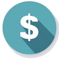 Obraz premium A white dollar sign icon with a long shadow on a teal circle.