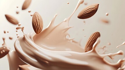 Almonds Splashing into Creamy Milk: A Delicious and Refreshing Beverage