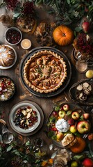 Rustic Autumnal Feast: A Thanksgiving Table Setting with Pumpkin Pie and Seasonal Treats
