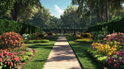 Fototapeta premium Charming Formal Garden in Full Bloom